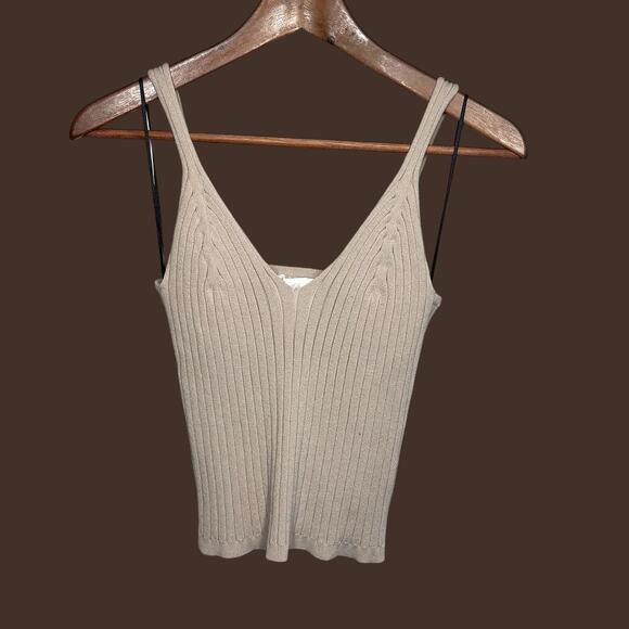 H&M Ribbed V Neck Tank Taupe Medium - Picture 2 of 11